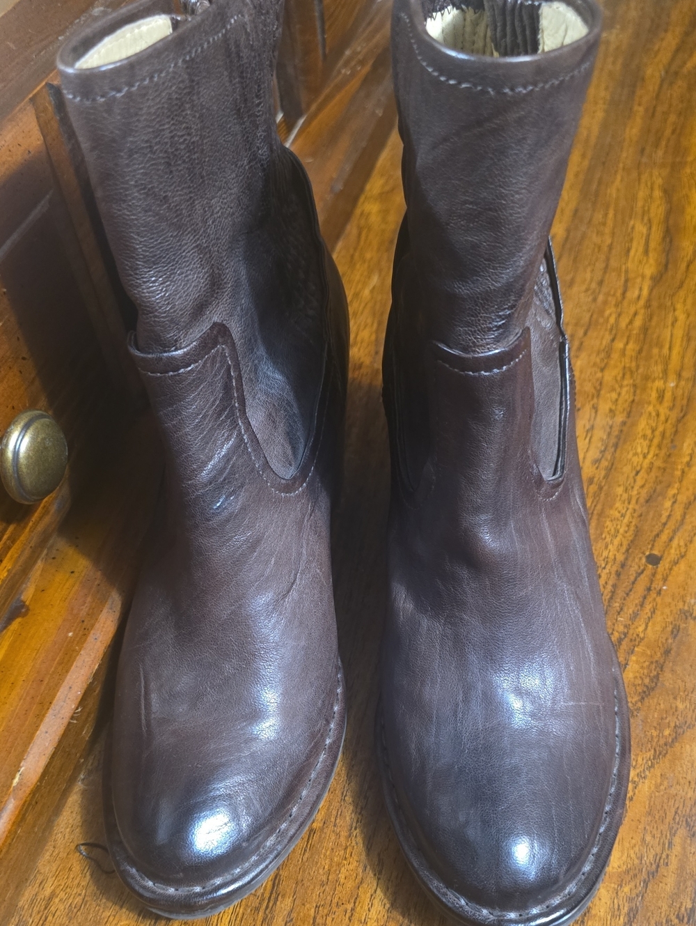 Frye Dark Brown Leather Pull-On Boots